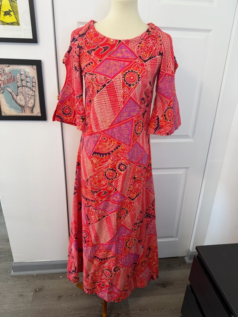 Vintage Two Potato Psychedelic Cut-out Bell Sleeve Maxi